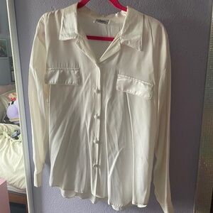 White Button Down with Silk Pockets and Collar, Jubilation California, Size M
